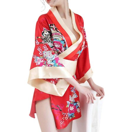 Naisten seksikäs kimono-lingerie, vaaleanpunainen kukkakuvioinen minikimono-mekko Ni