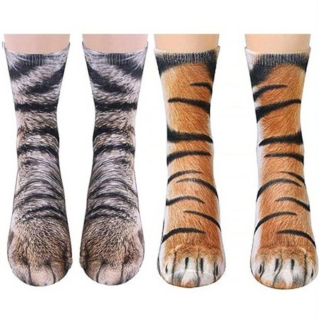 Sokker med dyrepoteaftryk - 3D-sokker med realistisk dyrepoteaftryk - Velegnet til teenagere, mænd, kvinder, piger og voksne - Størrelser: Europæiske 