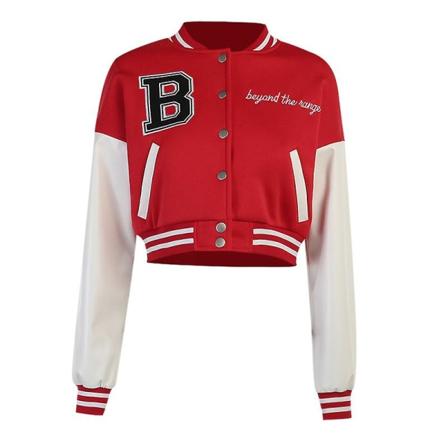 Kvinde Varsity Jakke Cropped Baseball Jakke Bomberjakker Mode Streetwear W Red S