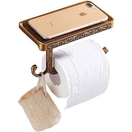 Vägghängd toalettpappershållare i aluminium med hylla för telefon och handduk