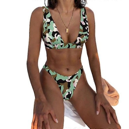 Mimigo Naisten Matala Vyötäröinen Bikini Uimapuku Push Up Halter Kaksiosainen Uima-asu