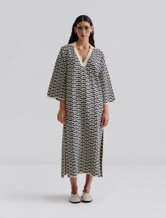 Malina Tuva Structure Knitted Kaftan - Navy - S