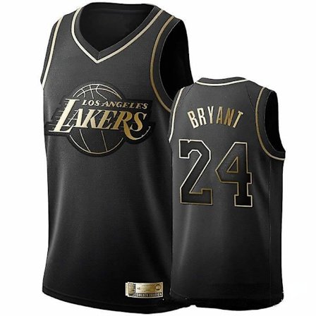 Kobe Bryant No. 24 Jersey Sort med Sort og Guld Broderet Vest NBA Jersey Sæt
