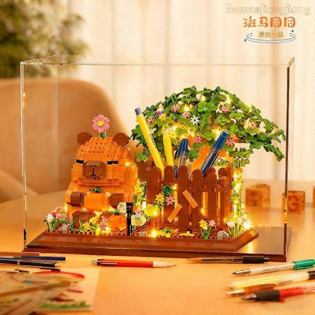 Byggekloss Pennholder med Kapibara-tema, Multifunksjonell Skrivebordsorganisator for Kontorrekvisita, Kosmetikk, Bursdagsgave, Skrivebordsdekorasjon