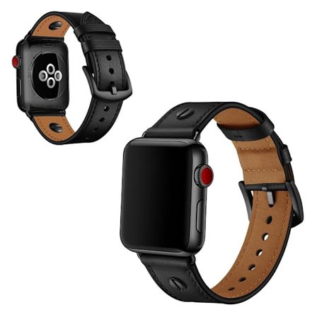 Apple Watch Series 5 40 mm klockarmband i äkta läder med nitdekor - Svart
