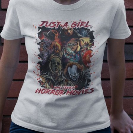Horror dam Vit t-shirt - Just a girl that loves horror movies