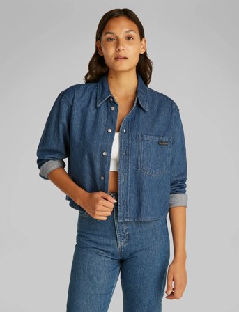 Calvin Klein Jeans Cropped Dad Denim Shirt - Blue - M