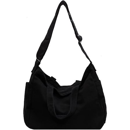 Sort Retro skuldertaske lærredstaske stor kapacitet messenger taske