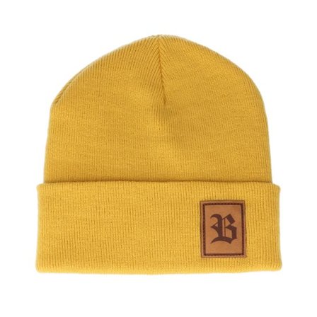 Bearded Man - Gul cuff Beanie - Old English B Patch Mustard Beanie @ Hatstore