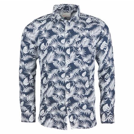 Knowledge Cotton Apparel Printed Linen Shirt Blå, Herre Skjorter