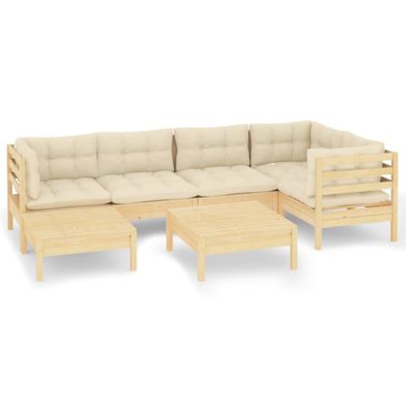 Vidaxl Loungegrupp Med Gräddvita Dynor 7 Delar Massiv Furu Creme
