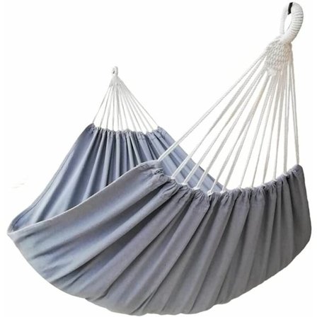 Hängmatta 2 Sits Hängmatta 2 Personer Canvas 220x150cm Total Längd 270cm Inomhus Trädgård Utomhus Trädgård Hängmatta Dubbel Hängmatta Grå hängmatta, 