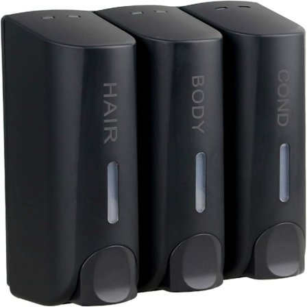 Suihkusaippua-annostelija Trio Seinään Asennettava Shampoo- ja Hoitoaineannostelija, Ei Porausta Shampoo-annostelija Kylpyhuoneeseen Hotelliin, Musta