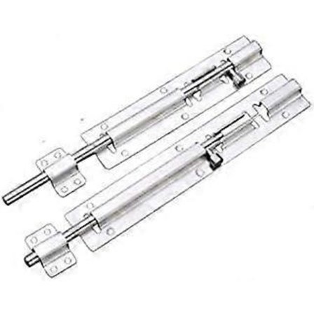 Lång dörrlås i rostfritt stål, skjutlås, cylinderbult i zink