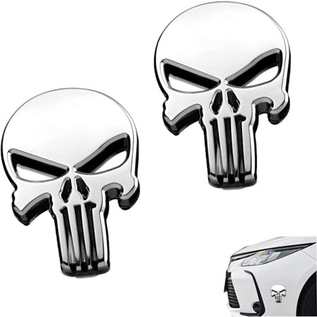 2 kappaletta Punisher 3D -metalliautotarraa, Punisher Skull -moottoripyörä