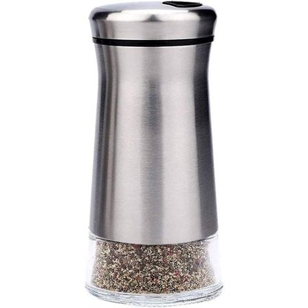 Salt- och pepparkvarnar i rostfritt stål med glasbotten och justerbara hål