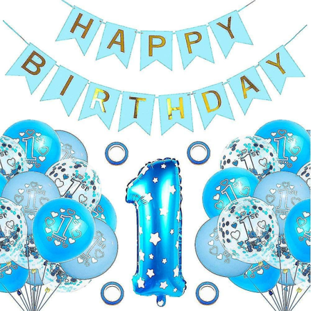 1-årsdekorationer för pojkefödelsedag, 1:a Grattis på födelsedagsballonger, 1-årsdekorationer för pojkefödelsedag