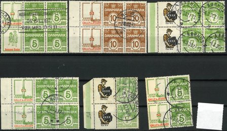 Danmark - Samling af reklamevedhæng på 1 indstikskort - Stemplet