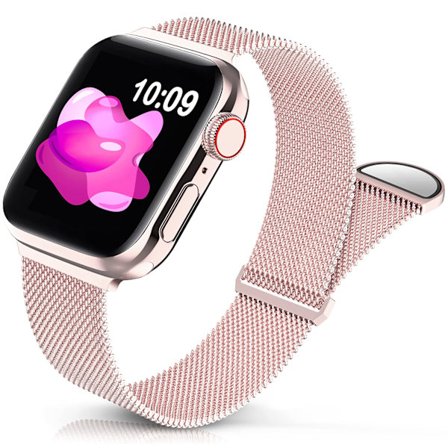 Metallband i rostfritt stål, kompatibel med Apple Watch-band 38 mm 40 mm 41 mm, justerbart armband i roséguld för iWatch Series 7 6 5 4 3 2 SE