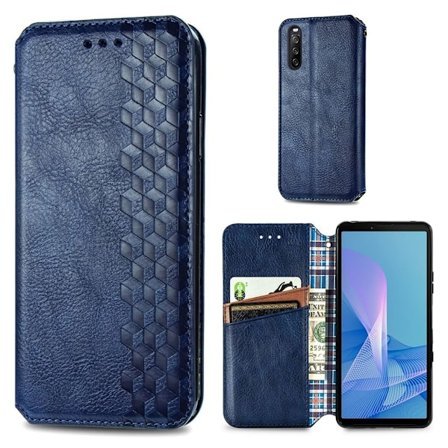 Läder Sony Xperia 10 III fodral med romb-design - Blå