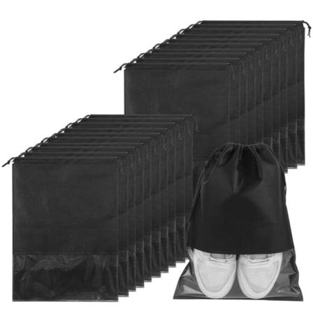 20-pack resesko-påsar, stora skoförvaringspåsar med genomskinligt fönster för män och kvinnor, svart