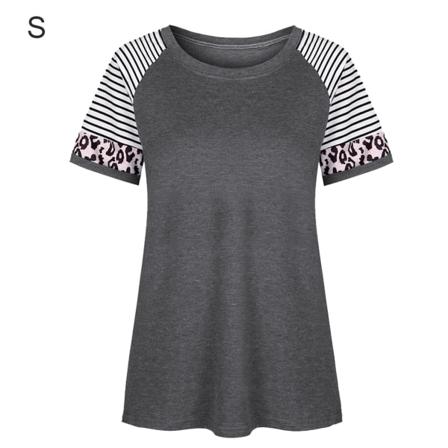 Dam T-shirt Randigt Print Kortärmad Blus Med Rund Hals,