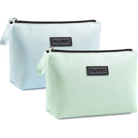 Lille Kosmetiktaske til Håndtaske Lille Makeup Taske Bærbar Rejse Makeup Taske Vandtæt PU Læder Makeup Taske med Håndtag Grøn og Blå