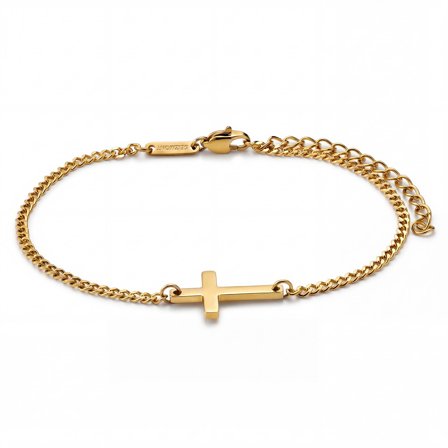 New Classics | 2mm Kullansävyinen Teräksinen Risti Ranneketju miehille - Ristirannekorut