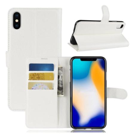 iPhone Xs Max flip etui i læder med litchi-tekstur - Hvid White