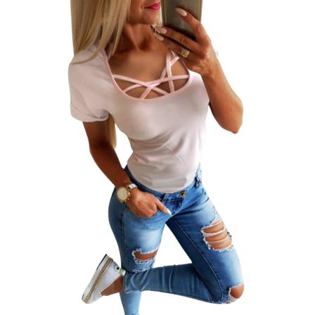 Ripped Hole Stretch Jean Full Längd Pencil Byxor Jeans Low Wai