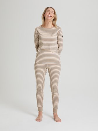 Polarn O. Pyret - Striped set with top and trousers for adult - XL - Childrenswear - beige