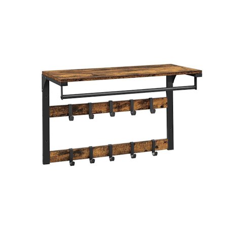 Rootz vägghängare - klädhängare - med hylla - väggmonterad klädhängare - klädhängare - spånskiva/stål - vintage brun-svart - 65 x 30 x 42 cm
