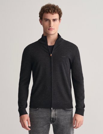 GANT Extrafine Merino Wool Zip Cardigan - Black - XL
