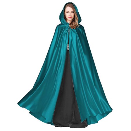 Witchcraft Teal Tie Up Medieval Robe Halloween Hooded Coak Long Cape U