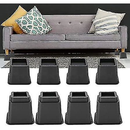 Senghevingssett, 8 stk PP Møbelhevere Justerbare Sengestol Sofa Heveføtter 4 X 5"/ 4 X 3" Tilgjengelig Svart