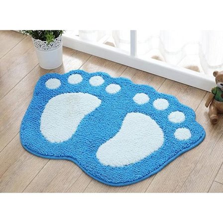 Blå - 48x67cm - Badeværelsesmåtte - Skridsikker - Vandabsorberende - Mikrofiber