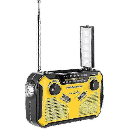 Opptrekkbar Radio AM/FM, Solcelle Radio med LED Lommelykt SOS Alarm, USB Power Bank Mobiltelefonlader
