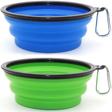2 x 1000 ml hopfällbara hund- och kattskålar för resor - läckagesäkra, bärbara skålar för husdjur/utomhusbruk