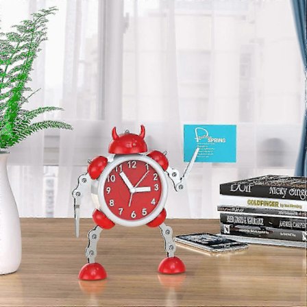 Robot Vekkerklokke, ultra-stille ikke-tikkende analog vekkerklokke med øyelys og håndklemme (rød)