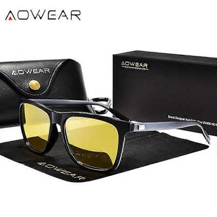 AOWEAR HD Mörkerseende Glasögon Män Aluminium Gula Linser Solglasögon Män Polariserade Natt Säker Körning Glasögon Oculos Gafas De Sol