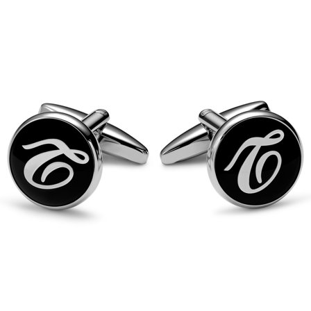 Pyöreät hopeanväriset ja mustat kalvosinnapit Q-kirjaimella for Men