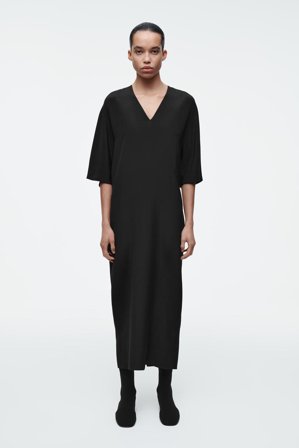 COS Damen Draped Silk Dress - Schwarz