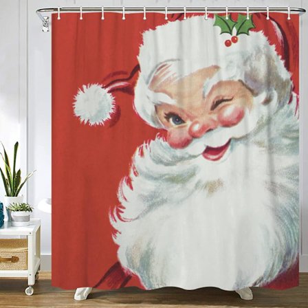 (180x180cm) Gardiner Vintage Jul Jolly Santa Duschdraperi