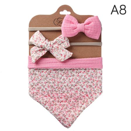 3 St/ Set Muslin Bomull Baby Haklapp Rosett Pannband Triangel Saliv Till