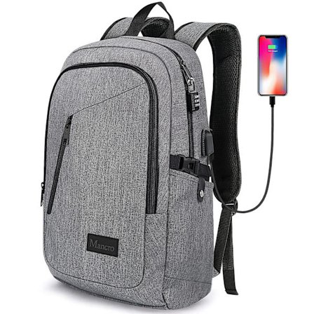 Laptop-ryggsekk for reiser, Anti-tyveri Business College School Bookbag, USB-ladeport og lås, vanntett reisecomputerbag Daypack, grå