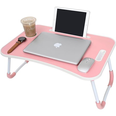 Laptop Seng Bord, Notebook Bord Kollegie Skrivebord, Bærbar Skrivepult, Notebook Bord Kollegie Skrivebord med Sammenklappelige Ben & Kopholder, til At