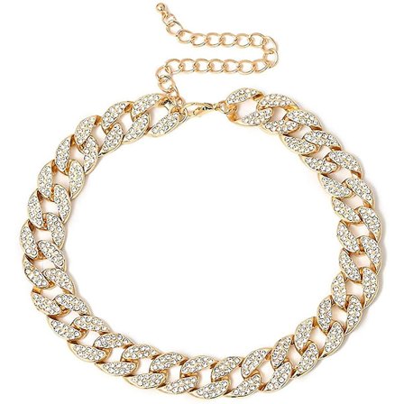 Rhinestone Curb Cuban Link Chain Choker för kvinnor Unisex Cool Hip Hop Miami Cuban Diamond-cut Chain Choker Halsband ()
