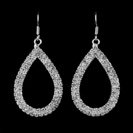 Långa Silver Örhängen - Glittrande Droppe Med Vita Rhinestones Silver
