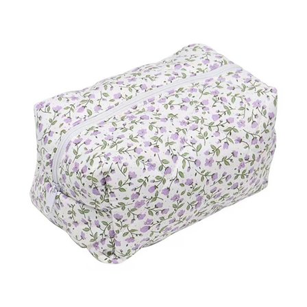 Blomster Puffy Quiltet Makeup Taske Stor Rejsetaske LILLA