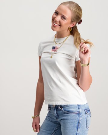 Polo Ralph Lauren Flag-Appliqué Cotton Jersey Tee Wit T-shirts Meisjes - Kids Brand Store